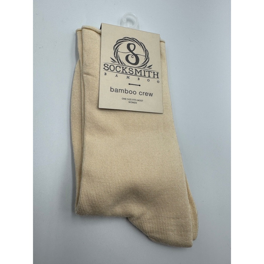 Socksmith Bamboo Crew Socks Womens 9-11 Beige Solid Roll-Top Seamless Toe Active - Picture 6 of 7